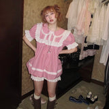 August Unicorn Gingham Babydoll Long Top Shirt