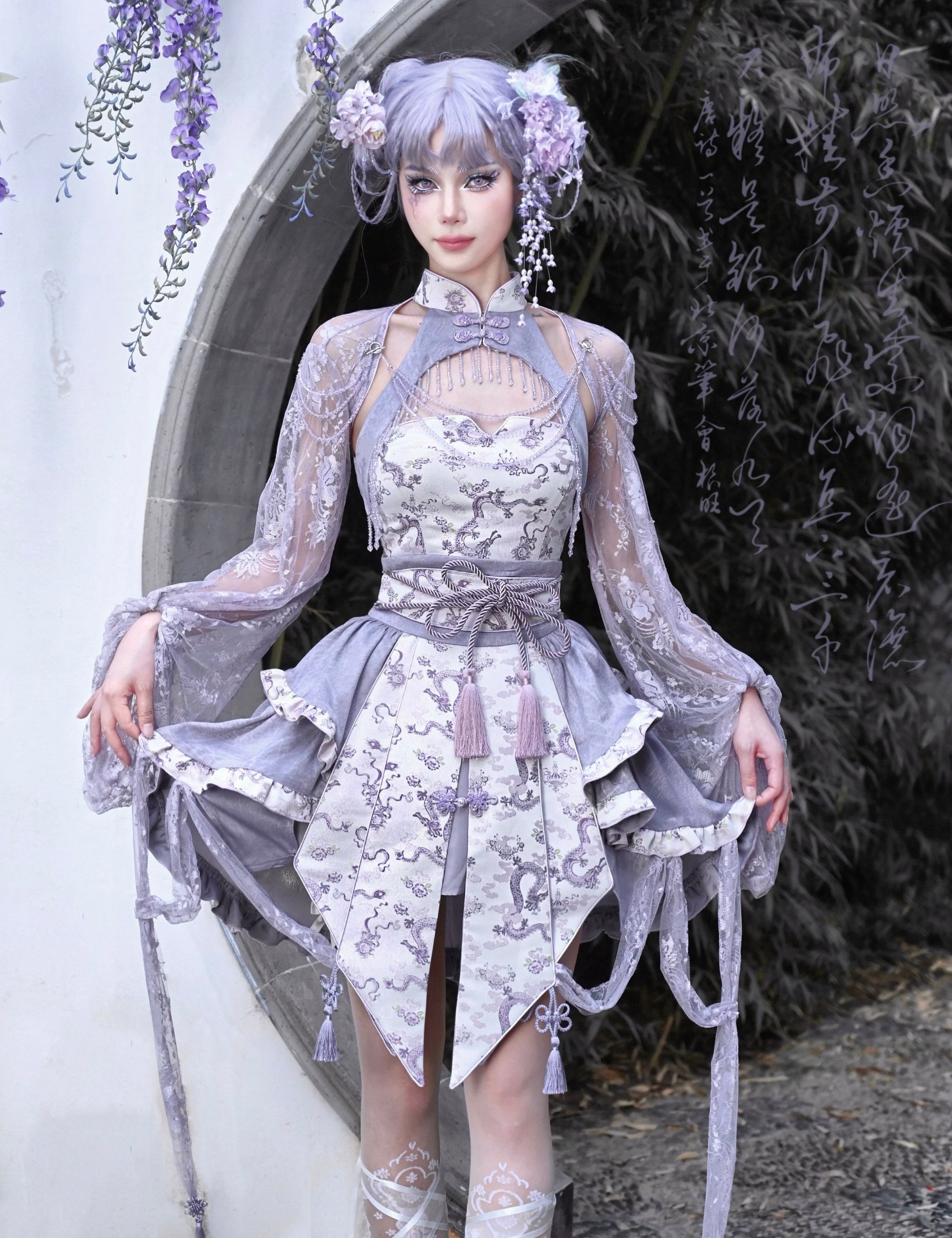 Get trendy with [Blood Supply] Dragon Wisteria Crystal Tassels Cardigan Bolero - Crop Top available at Peiliee Shop. Grab yours for $45 today!