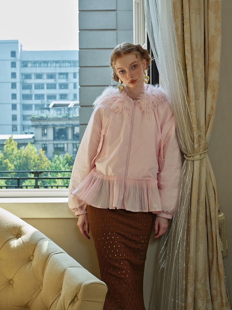 Get trendy with [Spoii Unosa]Pink Ballet Fur-Collared Down Top -  available at Peiliee Shop. Grab yours for $102 today!