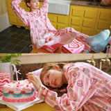 Sleepy Fairy Happy Birthday Pink Stripe Cotton Pajama Set
