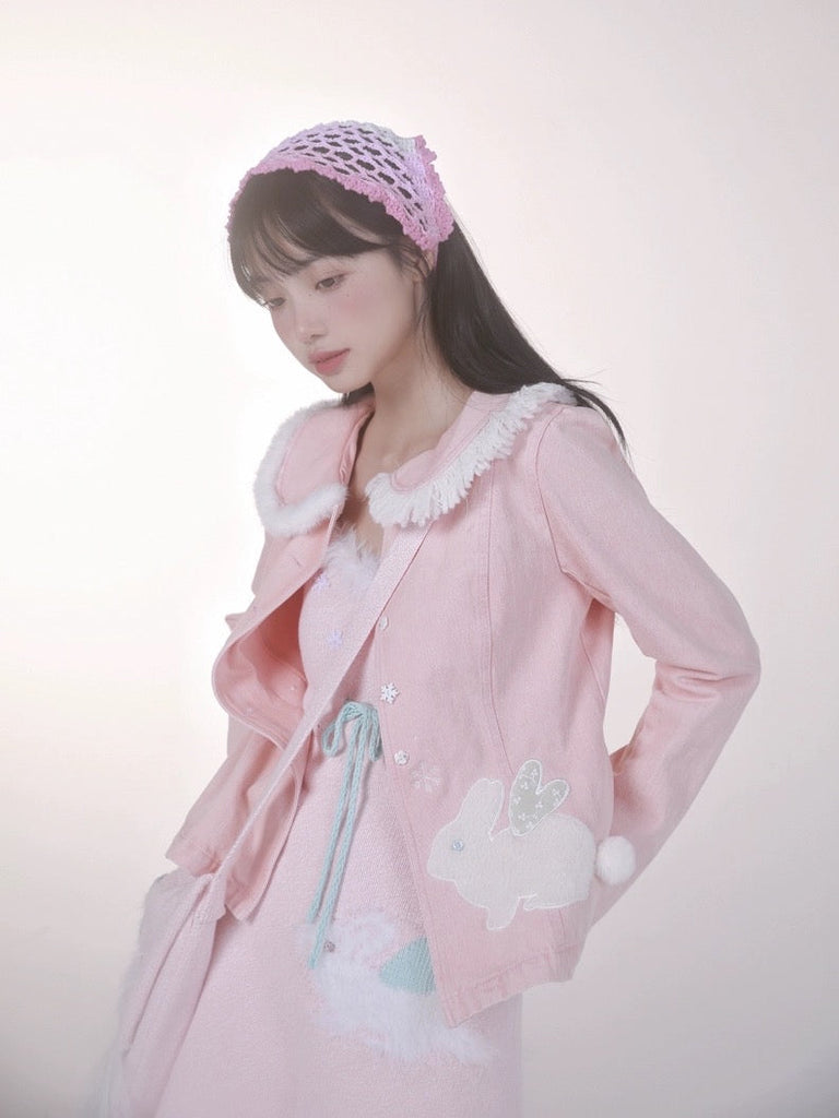 [Rose Island] Pink Bunny Denim Jacket - Premium Coats & Jackets from Rose Island - Just $49.90! Shop now at Peiliee Shop