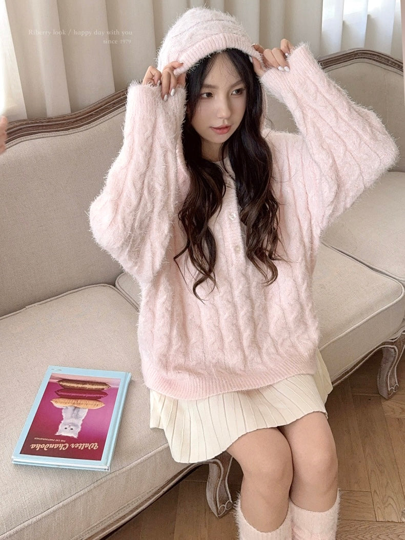 Get trendy with Soft Pink Age Wool Blended Sweater Hoodie - Sweater available at Peiliee Shop. Grab yours for $9 today!