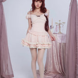 [Rose Island] Soft Rosy Kiss Crop Top and Ruffle Tulle Skirt Set
