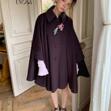 UNOSA Noble Court Grape-Purple Wool-Blend Cape Coat