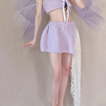 Get trendy with [Tailor Made] Lavender Dream Fairy Style Knitting Set with glass Pearl on bralette and skirt -  available at Peiliee Shop. Grab yours for $118 today!