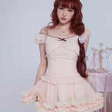 [Rose Island] Soft Rosy Kiss Crop Top and Ruffle Tulle Skirt Set