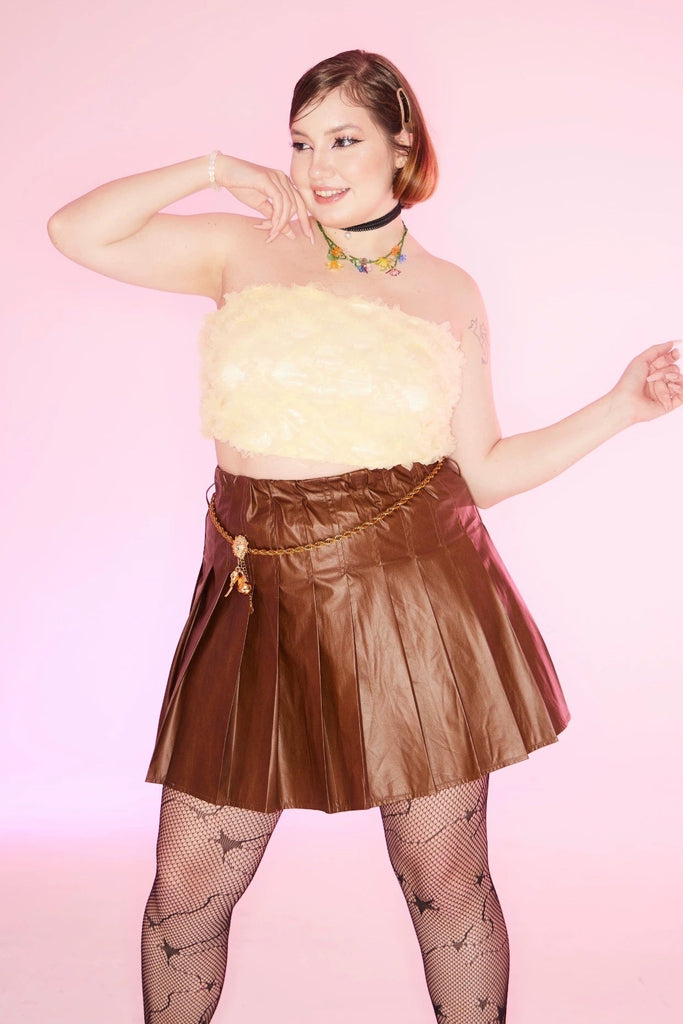 [Curve Beauty] Vintage Leather Pleated Skirt - Premium  from QueenShao - Just $54! Shop now at Peiliee Shop