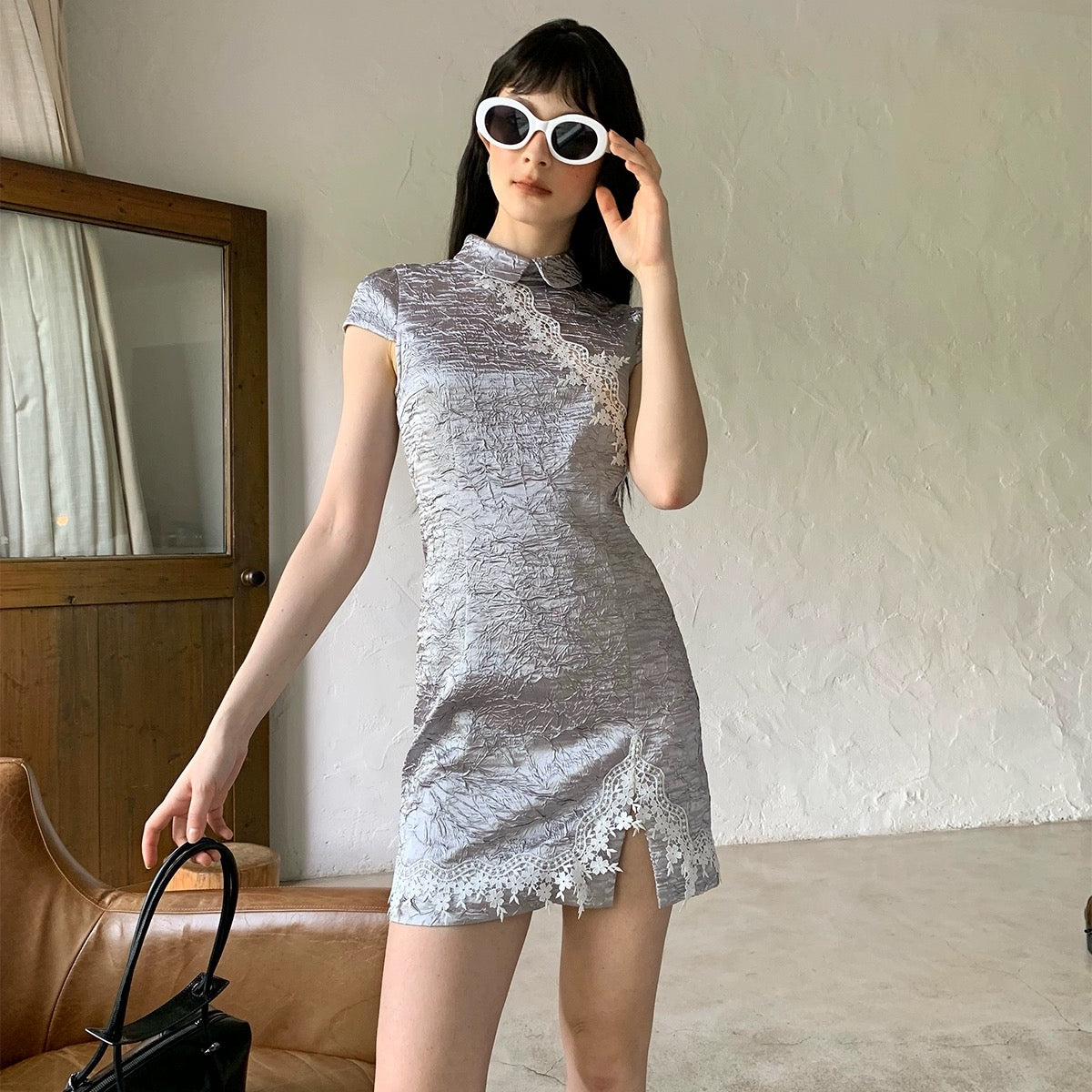 Get trendy with [SPOII UNOSA] Galaxy Dance Chinese Qipao Design Mini Dress -  available at Peiliee Shop. Grab yours for $66 today!