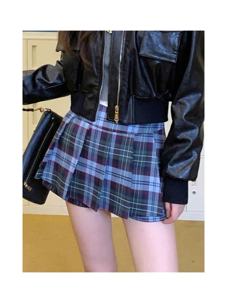 Get trendy with [Mummy Cat] Blue Plaid Campus-Style Skirt -  available at Peiliee Shop. Grab yours for $37 today!