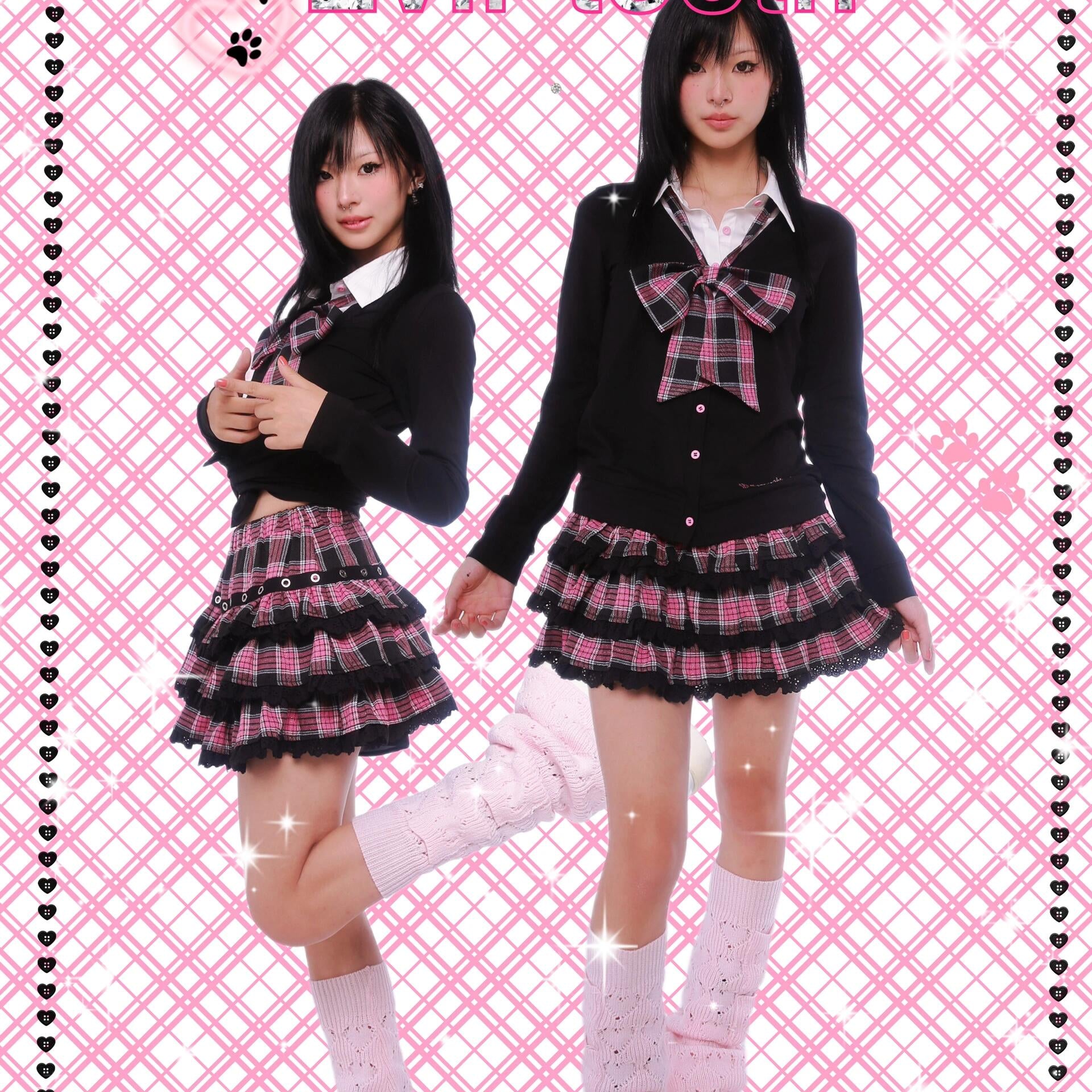 Get trendy with [Evil Tooth] A new era of me - y2k high school girl style JK skirt top and plaid skirt - Shirts & Tops available at Peiliee Shop. Grab yours for $32 today!