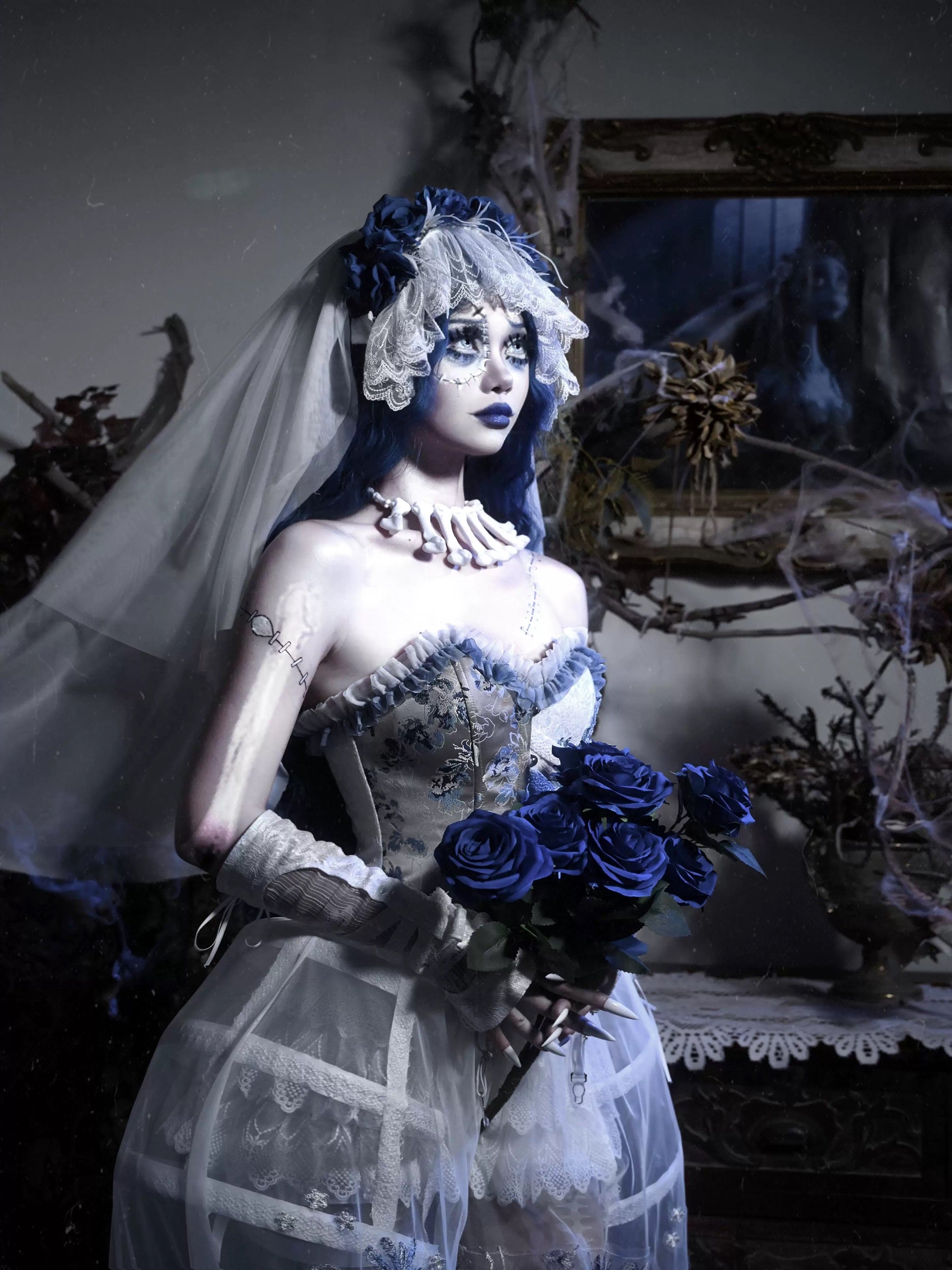 Get trendy with [Blood Supply] Corpse Bride Gothic Rose Veil and Gloves - Crop Top available at Peiliee Shop. Grab yours for $18 today!