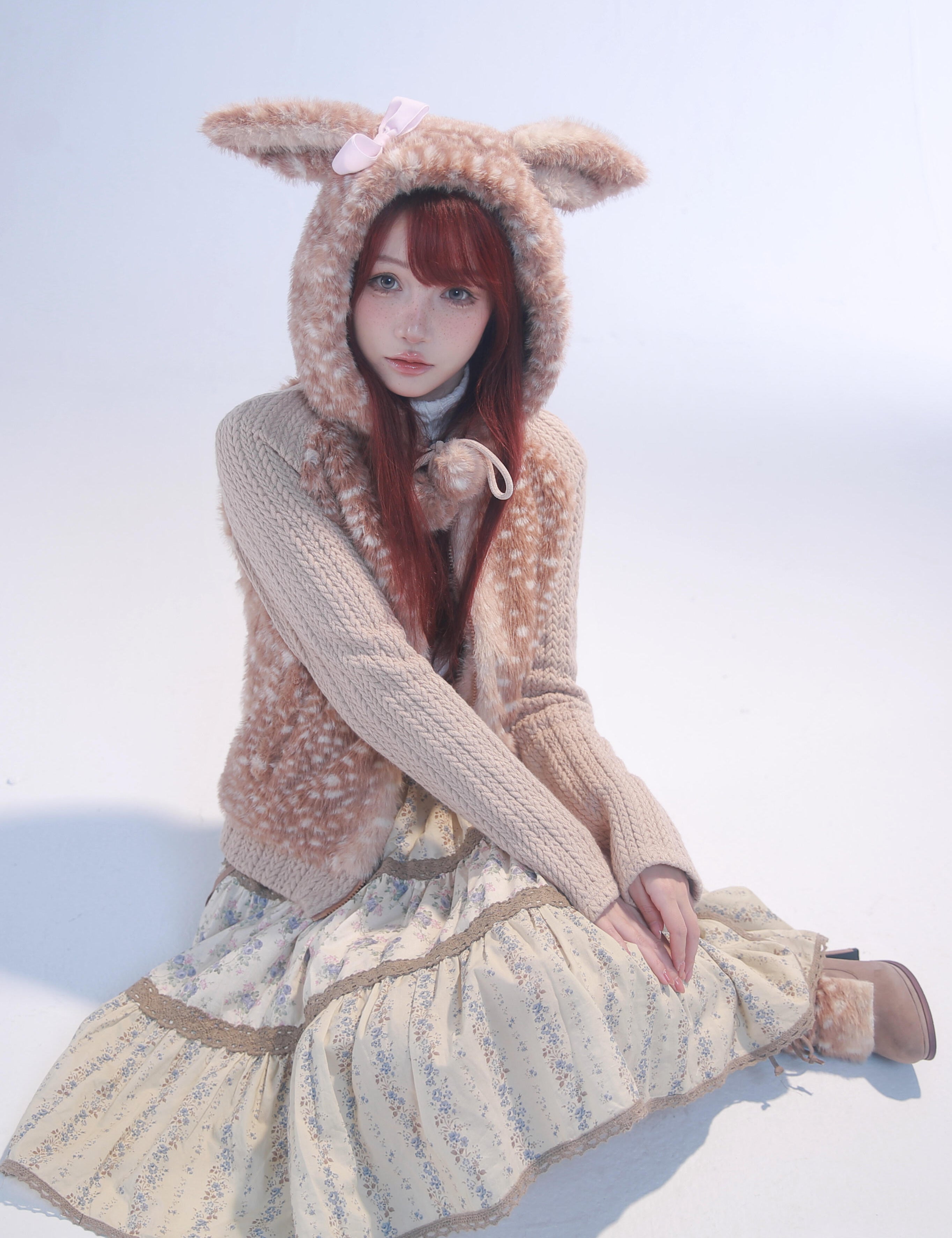 Get trendy with [Rose Island] Fairy Spirit Deer In Flower Field Faux Fur Hoodie with Zipper -  available at Peiliee Shop. Grab yours for $69 today!