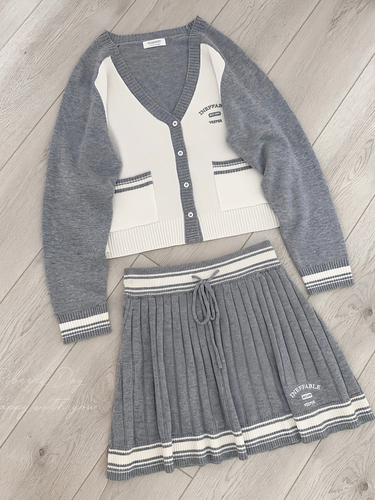 School days wool blended knitting cardigan skirt set - Premium Sweater from RIBEERY - Just $19.90! Shop now at Peiliee Shop