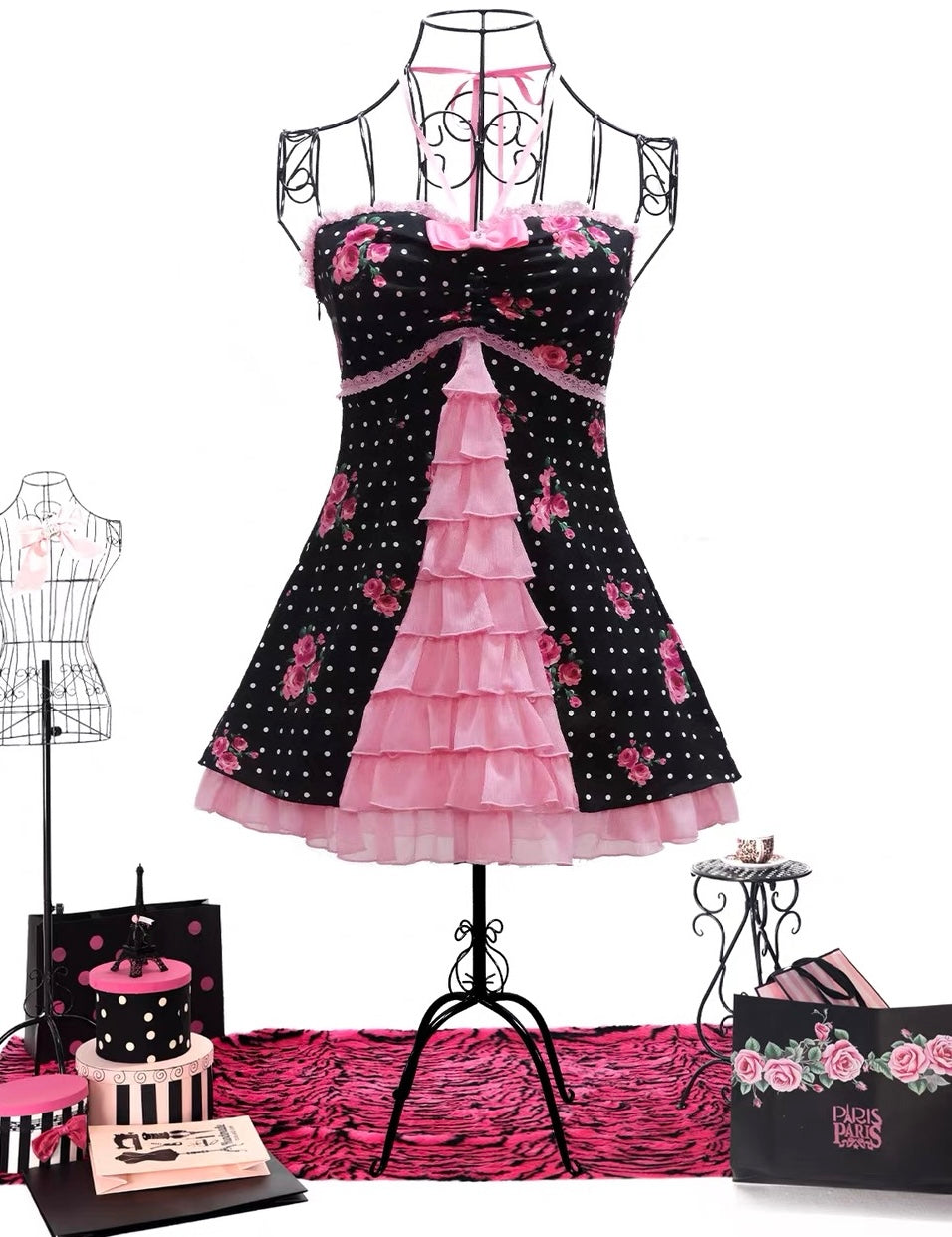 Evil Tooth Rose Window of Paris Hime Gyaru Halter Mini Dress