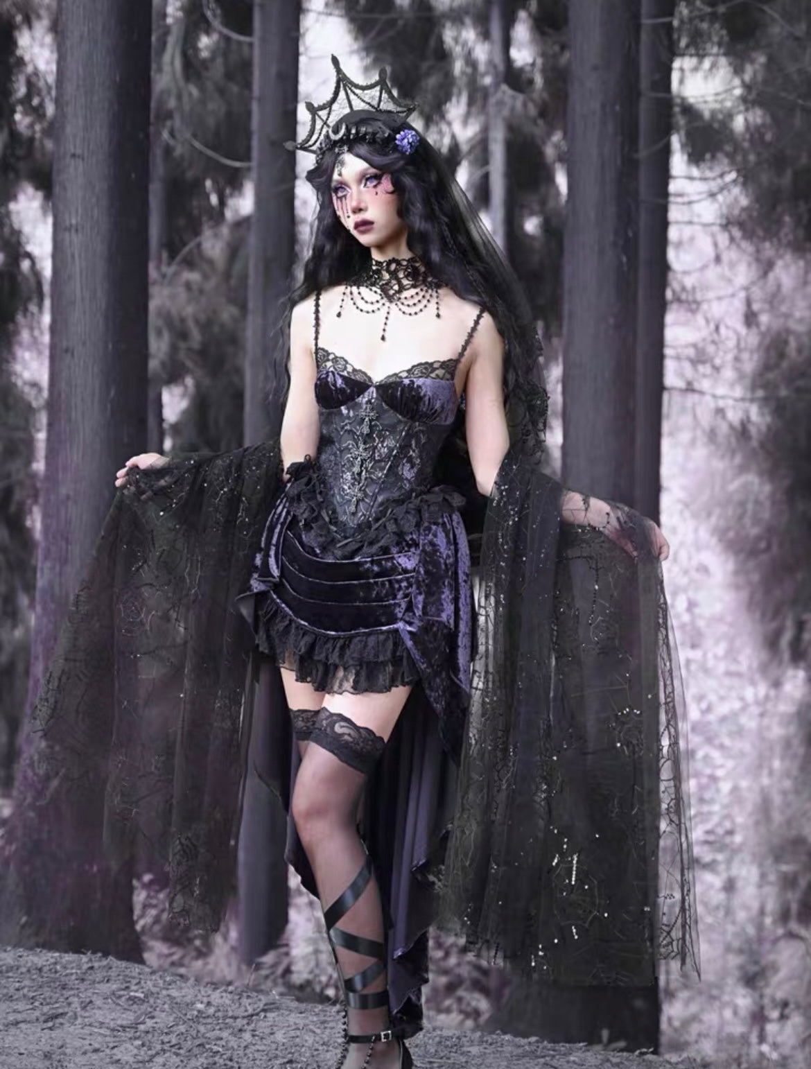 Get trendy with [Blood Supply]Moon Goddess Gothic Velvet Halloween Dress - Clothing available at Peiliee Shop. Grab yours for $55 today!