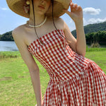 Get trendy with [SPOII UNOSA] Garden Dress Gingham Midi Dress Gown -  available at Peiliee Shop. Grab yours for $72 today!