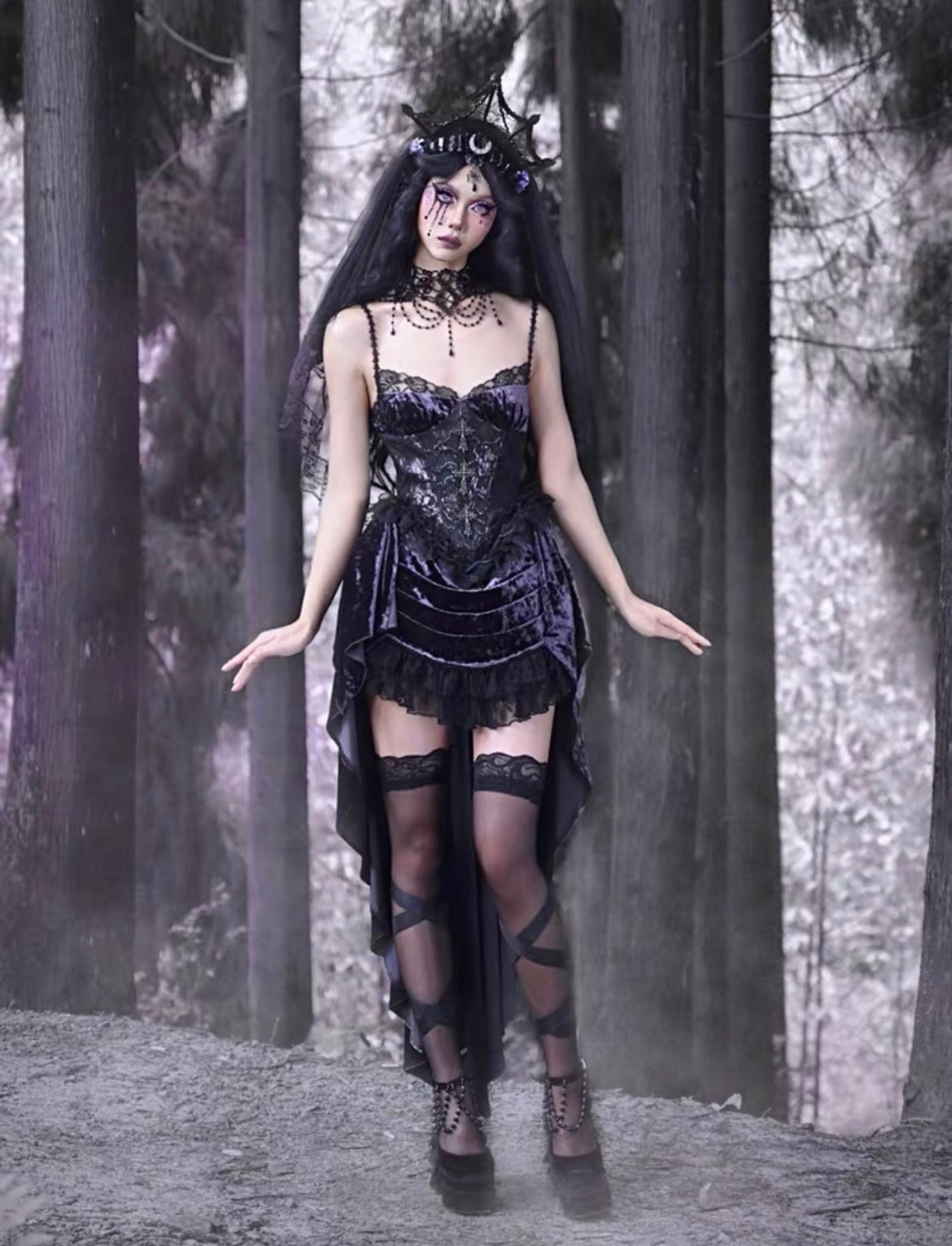 Get trendy with [Blood Supply]Moon Goddess Gothic Velvet Halloween Dress - Clothing available at Peiliee Shop. Grab yours for $55 today!