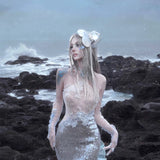[Blood Supply] Silver Song Of Siren Mermaid Illusion Halter Maxi Dress