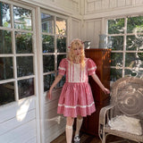 August Unicorn Gingham Sailor Puff Sleeve Dress