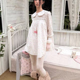 MineBeThyVers Babydoll Floral 100% Cotton White Long Sleeves Dress
