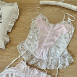 Get trendy with Mid summer nights dream lingerie  lace satin corset bustier with garter straps -  available at Peiliee Shop. Grab yours for $29 today!