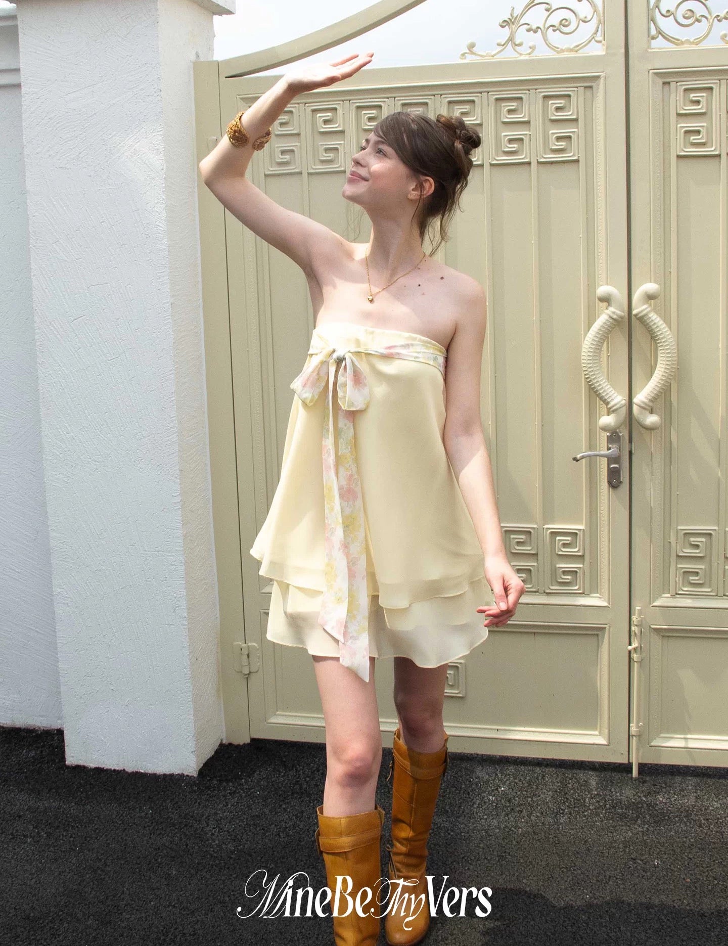 MineBeThyVers Lemon Veil Ribbon Mini Dress