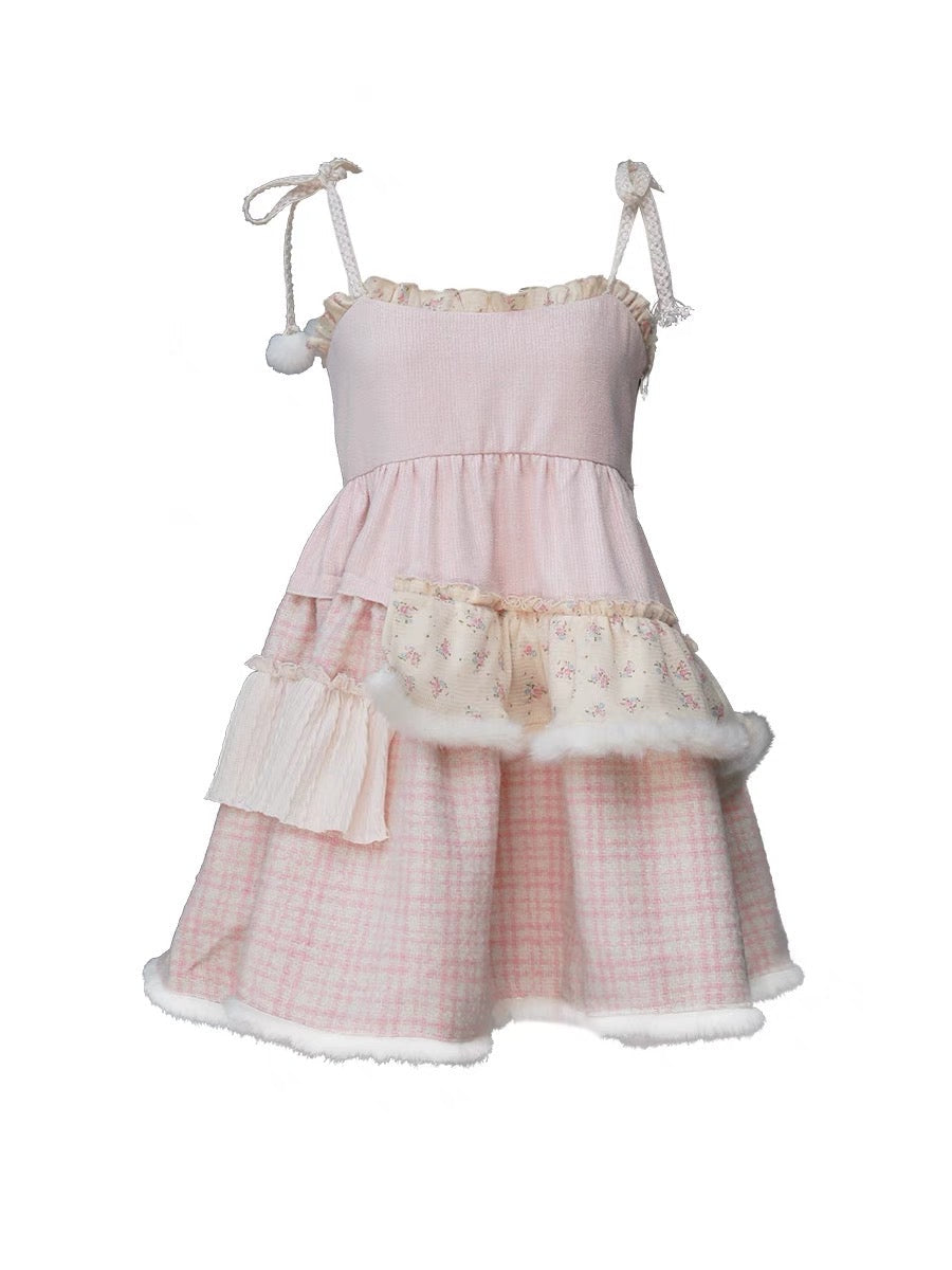 Get trendy with [Rose Island]Pink Bunny Fluffy Strappy Dress - Dresses available at Peiliee Shop. Grab yours for $57 today!