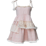 Get trendy with [Rose Island]Pink Bunny Fluffy Strappy Dress - Dresses available at Peiliee Shop. Grab yours for $57 today!