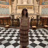[Pre-order 15% At Checkout] SPOII UNOSA Mocha Layered Chiffon Lace Midi Dress