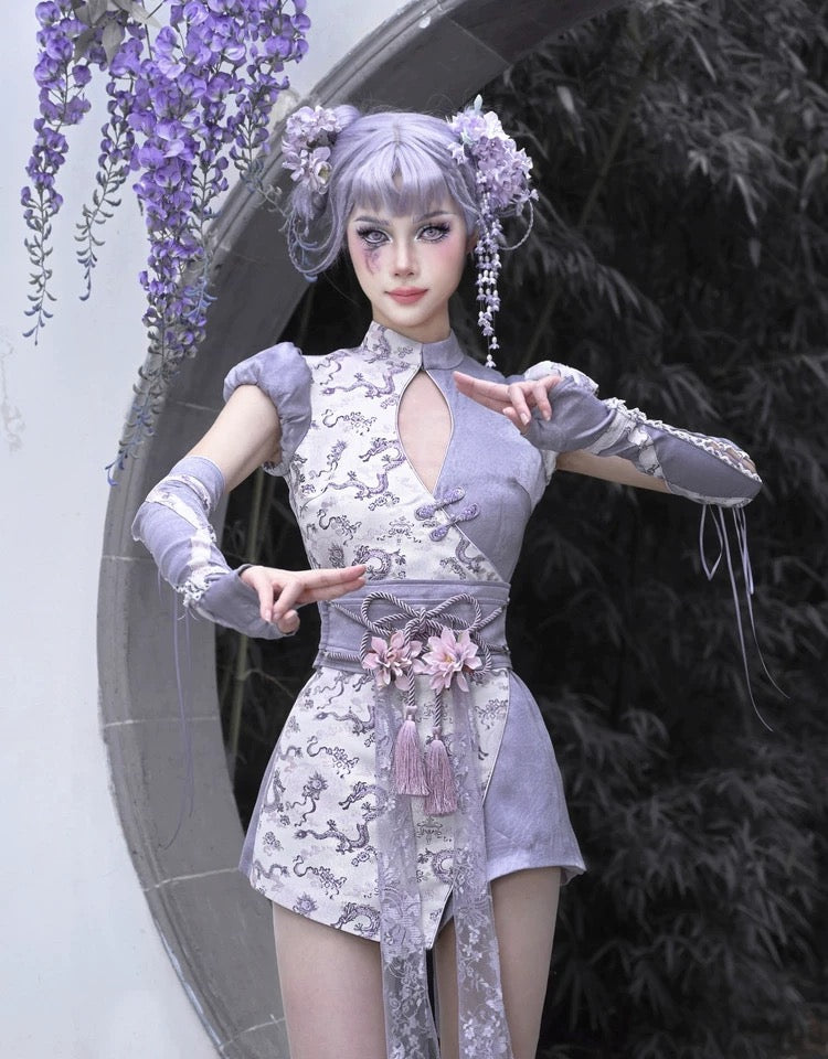 Get trendy with [Blood Supply] Dragon Wisteria Qipao Romper Jumpsuit - Romper available at Peiliee Shop. Grab yours for $35 today!