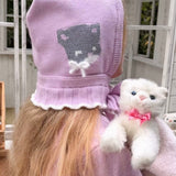 MineBeThyVers Lavender Dreams Wool Blend Knit Cardigan Bonnet Set