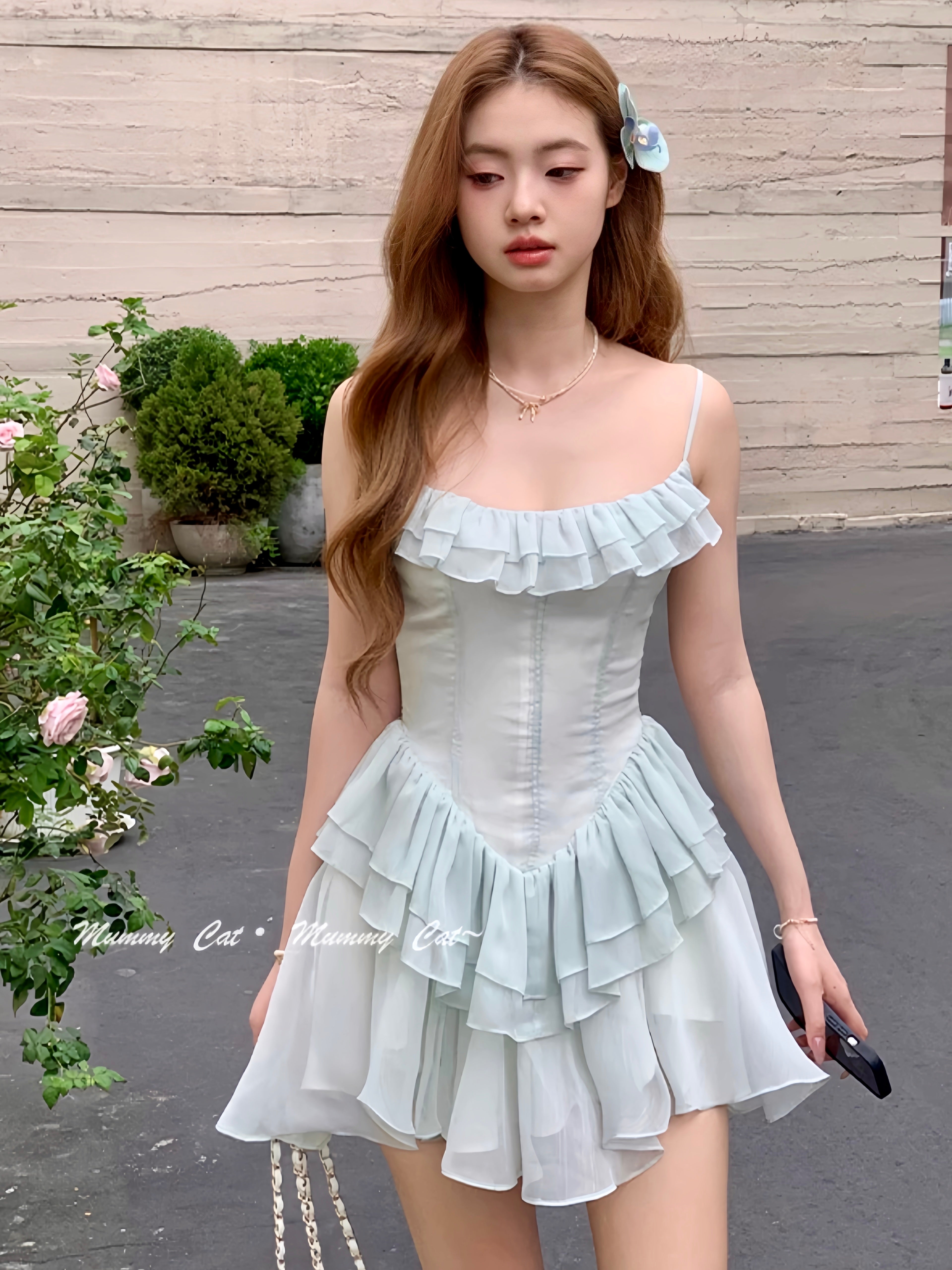 Get trendy with [Mummy Cat] Mint Petals Corset Mini Dress -  available at Peiliee Shop. Grab yours for $54 today!