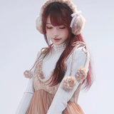 Rose Island Fairy Spirit Little Deer in flower field faux fur earmuffs ear warmer wear it on model