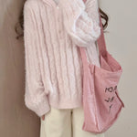 Get trendy with Soft Pink Age Wool Blended Sweater Hoodie - Sweater available at Peiliee Shop. Grab yours for $9 today!