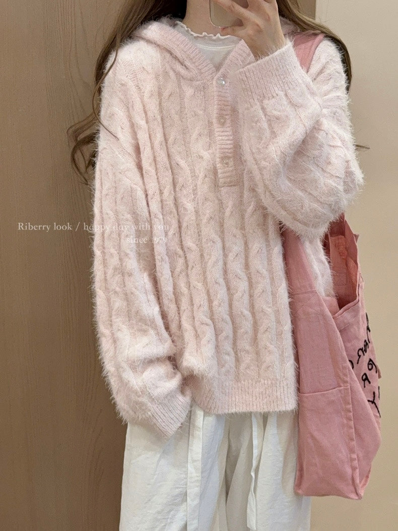 Get trendy with Soft Pink Age Wool Blended Sweater Hoodie - Sweater available at Peiliee Shop. Grab yours for $9 today!