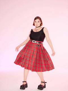 Get trendy with [Curve Beauty] Red Punk Plaid Skirt - Curve available at Peiliee Shop. Grab yours for $54 today!