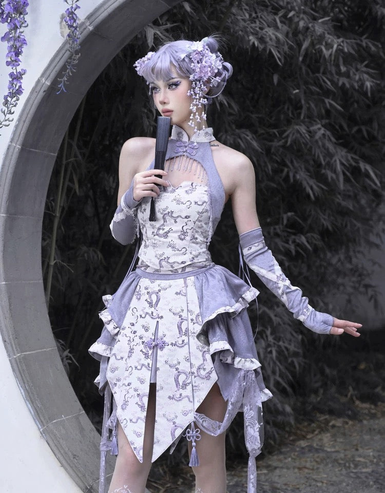 Get trendy with [Blood Supply] Dragon In Wisteria Chinese Lolita Fashion Set Mini Skirt - Skirt available at Peiliee Shop. Grab yours for $59 today!