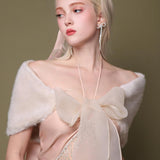 First Date NYC Princess Faux Fur Tulle Bow Shawl