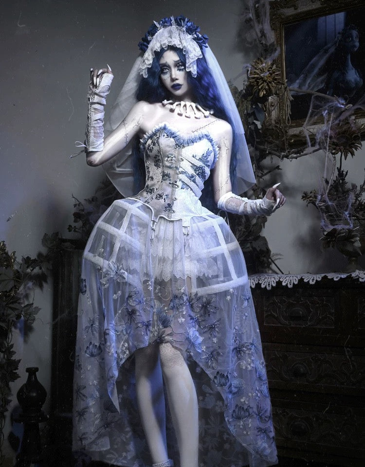 Get trendy with [Blood Supply] Corpse Bride 2024 Halloween Costume Gothic Corset Top with petticoats - Crop Top available at Peiliee Shop. Grab yours for $49.90 today!