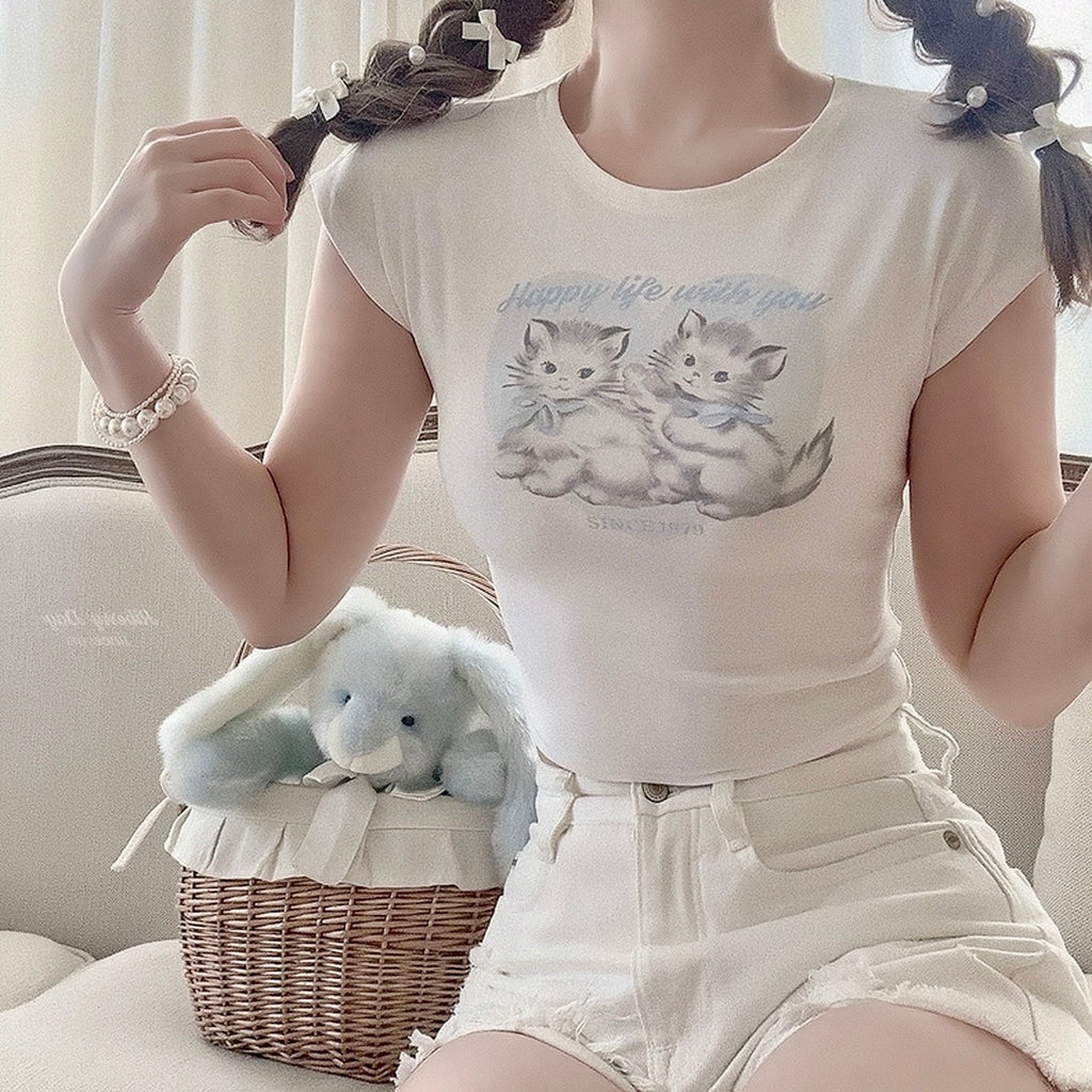Get trendy with Angel Kitty Cotton Crop top - Sweater available at Peiliee Shop. Grab yours for $15 today!