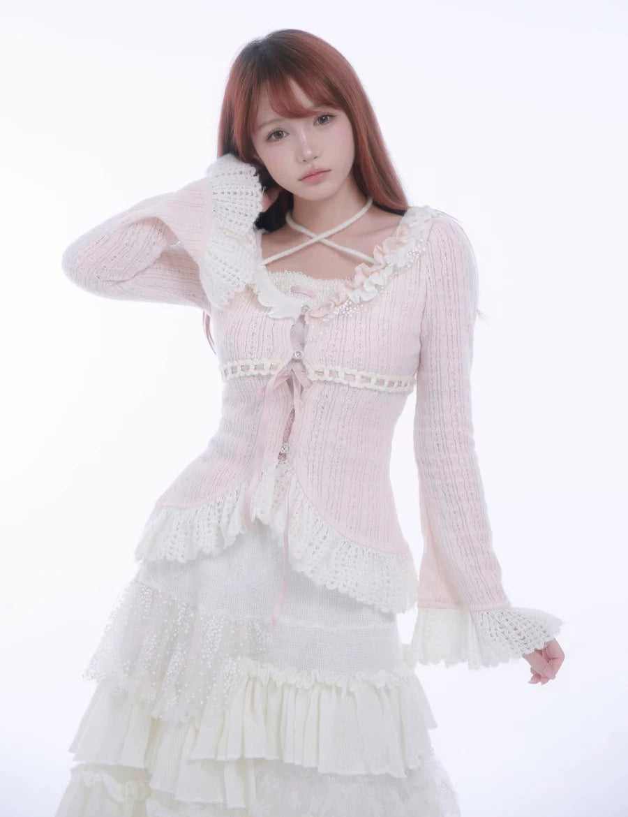 Get trendy with [Rose Island] Soft Cotton Dream - pink Knitting Cardigan -  available at Peiliee Shop. Grab yours for $52 today!
