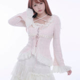 Get trendy with [Rose Island] Soft Cotton Dream - pink Knitting Cardigan -  available at Peiliee Shop. Grab yours for $52 today!