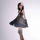 Get trendy with [Evil Tooth] Midnight Rose Princess Floral Mini Dress - Shirts & Tops available at Peiliee Shop. Grab yours for $46 today!