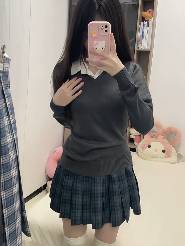 Get trendy with [Basic] Japanese High School girl JK knitting wool cotton sweater top -  available at Peiliee Shop. Grab yours for $22 today!