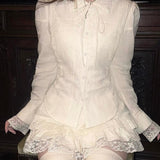 KittenClaw Morning Light Beige Gothic Lace Cross 100% Cotton Top and skirt set