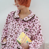 Sleepy Fairy Coral Fleece Leopard Bow Pajama Set