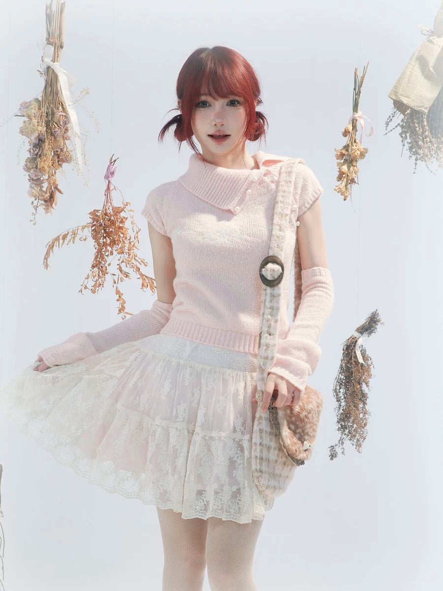 Get trendy with [Rose Island] Fairy Spirit Soft Coquette Dream In Pink Sweater With Arm warmer -  available at Peiliee Shop. Grab yours for $45 today!