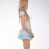 Rose Island Clematis Jellyfish Lace Knit Puff Sleeve Top