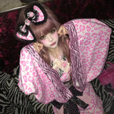 BunnyBite Pink Leopard Hime Gyaru Kimono Dress Set