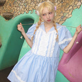 August Unicorn Gingham Sailor Puff Sleeve Dress